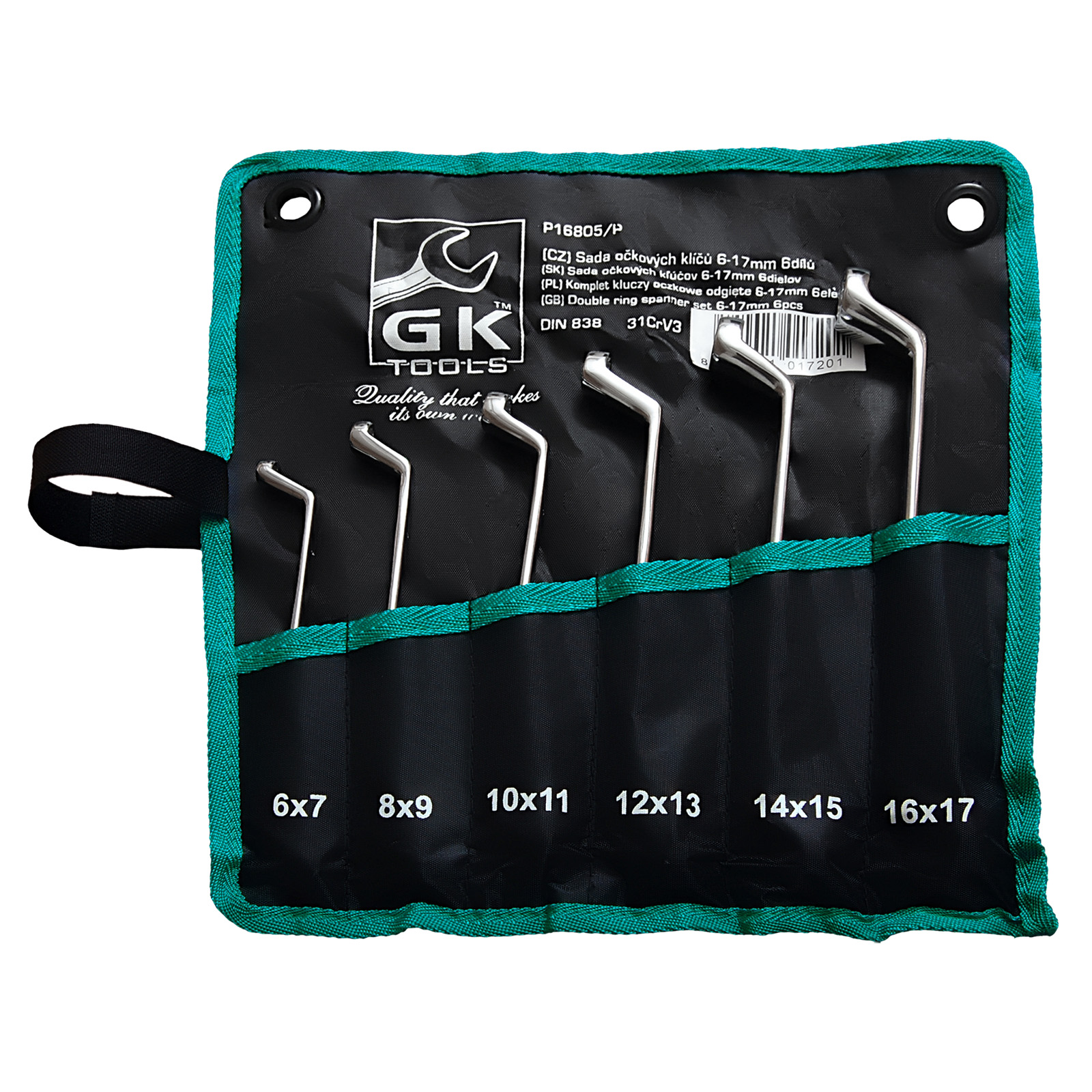 GK TOOLS Sada očkových klíčů vyhnutých 6-17 mm chrom | 6 dílů, textilní obal