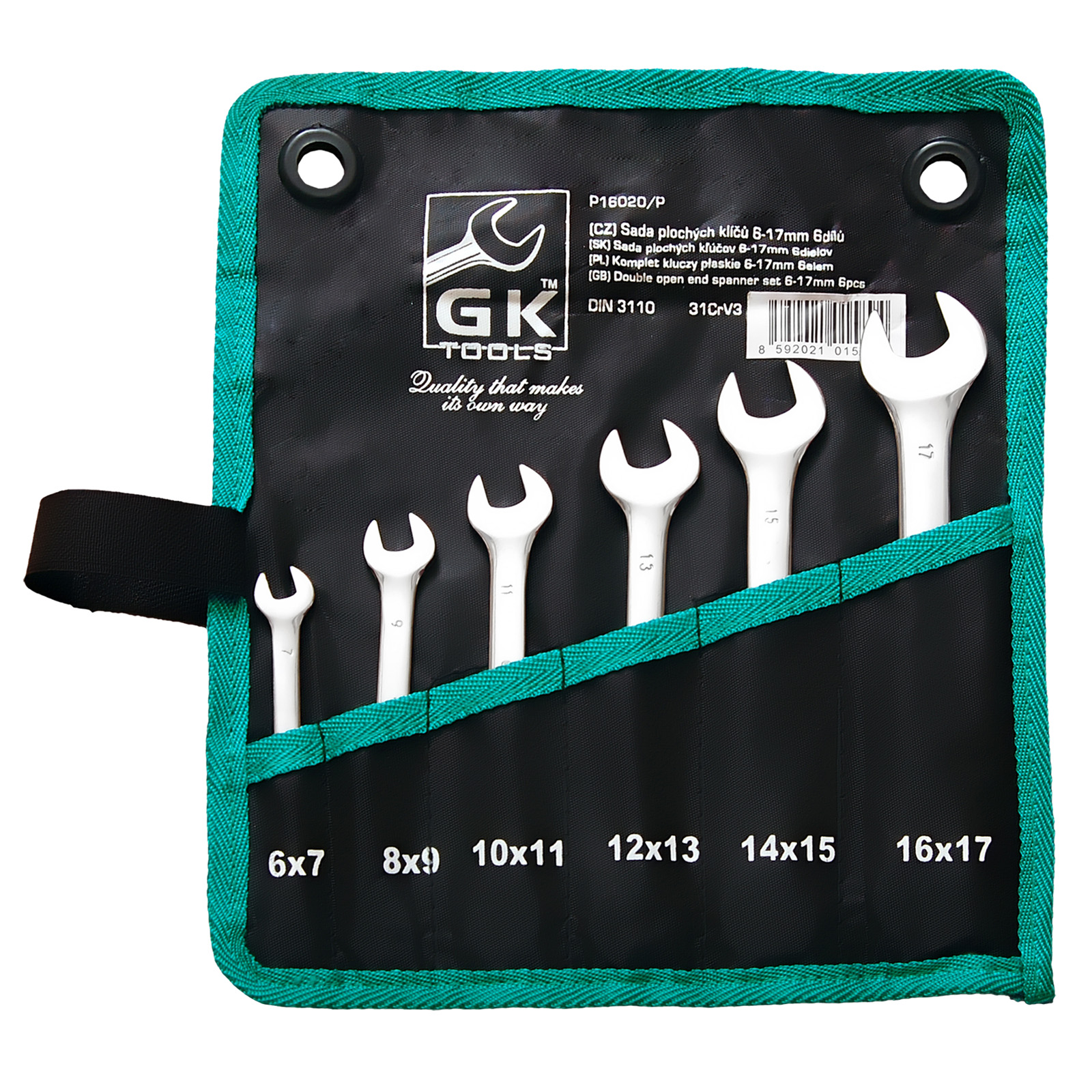 GK TOOLS Sada plochých klíčů 6-17 mm chrom | 6 dílů, textilní obal