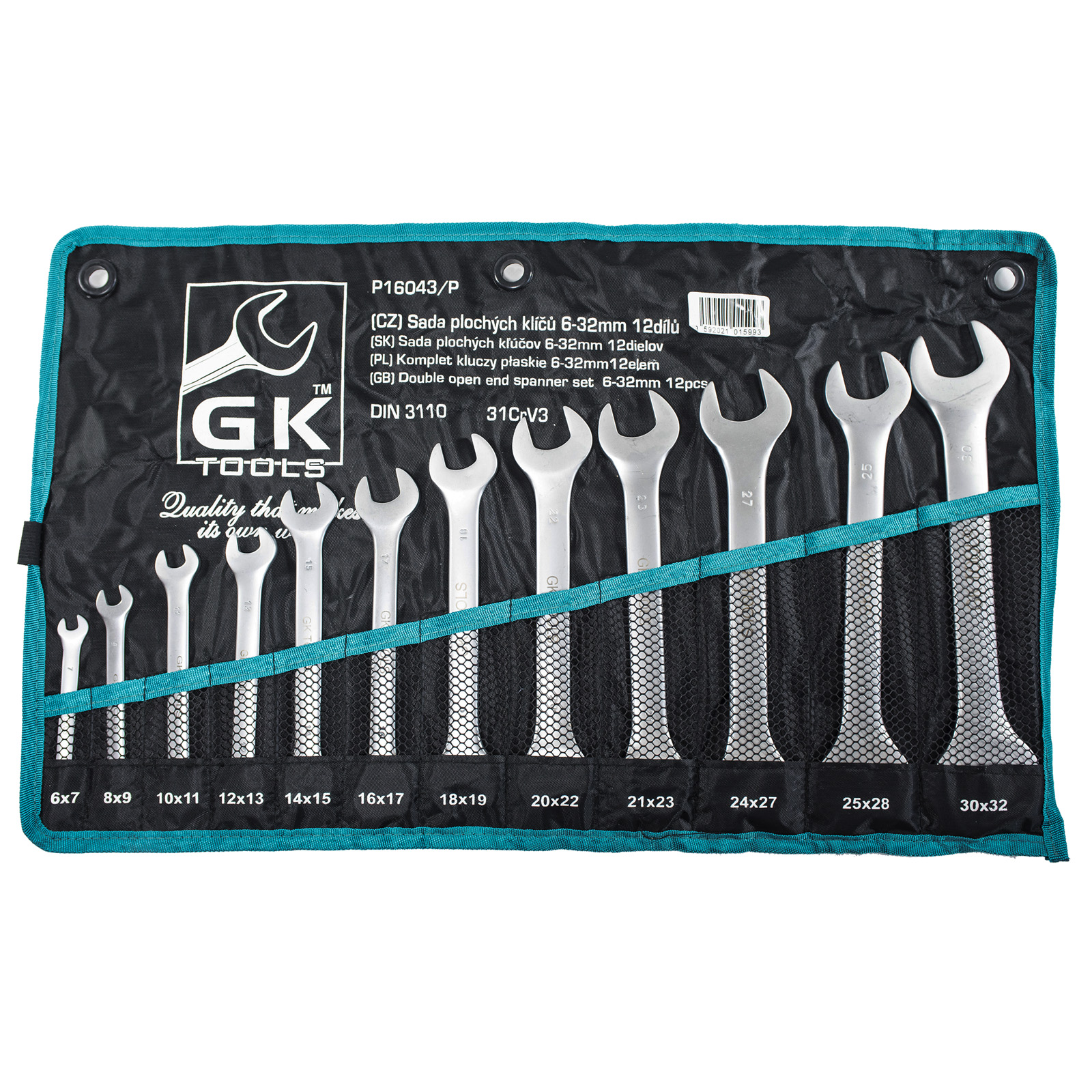 GK TOOLS Sada plochých klíčů 6-32 mm matné | 12 dílů, textilní obal