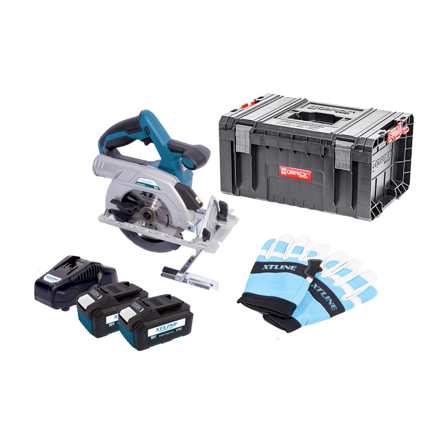 XTLINE Aku kotoučová pila bezuhlíková 18 V, 165 mm + 2 baterie 5.0 Ah + nabíječka 3.5 A + box