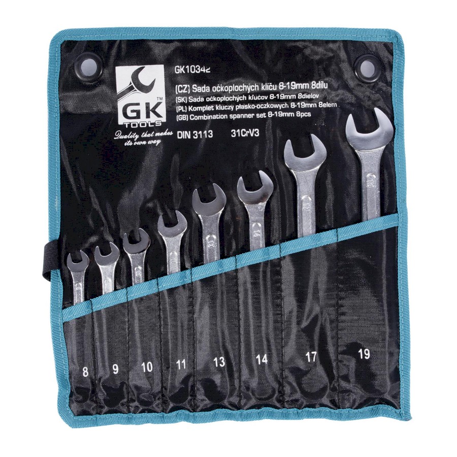 GK TOOLS Sada očkoplochých klíčů, chrom 8 dílů | 6-22 mm, textilní obal