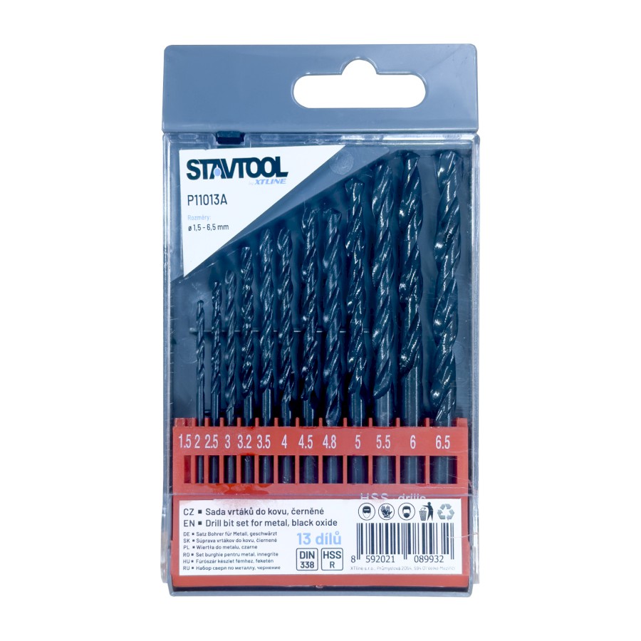 STAVTOOL Sada vrtáků do kovu černé HSS-R | 1,5-6,5 mm 13 dílů, PVC obal