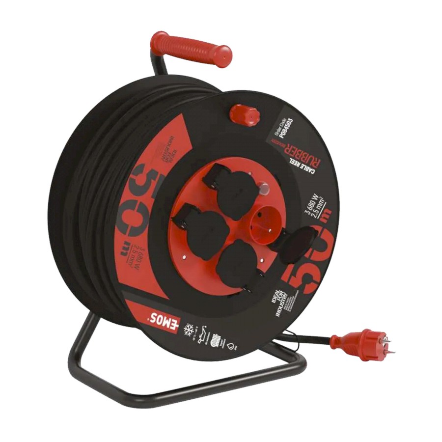 EMOS Prodlužovací gumový kabel na bubnu | 4 zásuvky, 230 V / 25 m, (2,5 mm²)