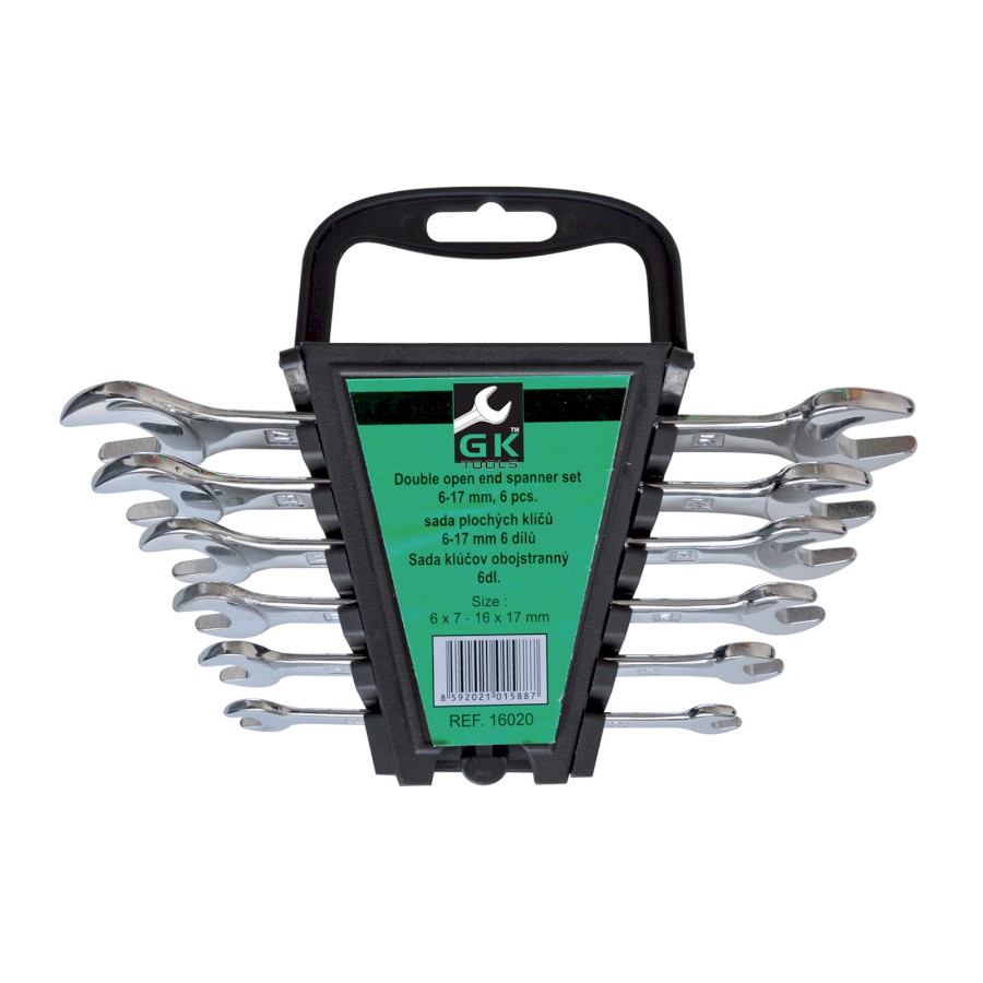 GK TOOLS Sada plochých klíčů, chrom | 6-17 mm, 6 dílů, plastový držák