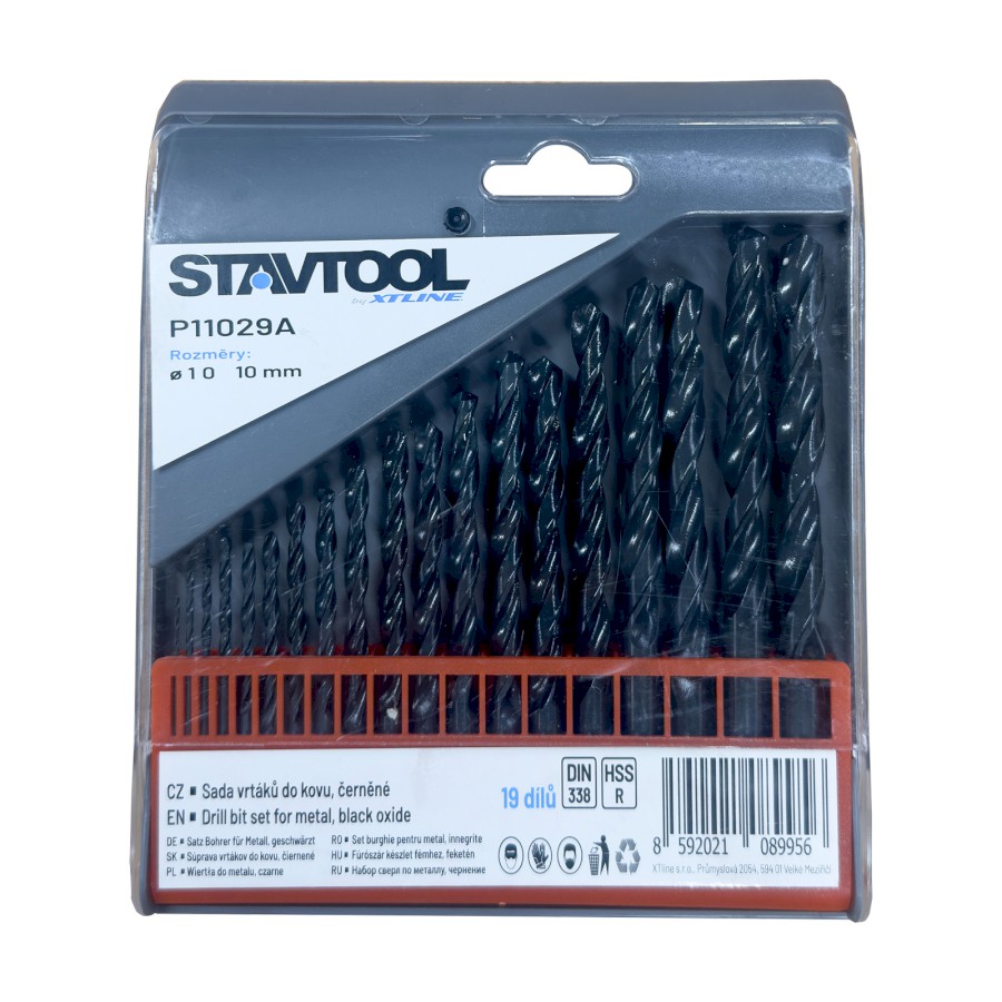 STAVTOOL Sada vrtáků do kovu černé HSS-R | 1-10 mm 19 dílů, PVC obal
