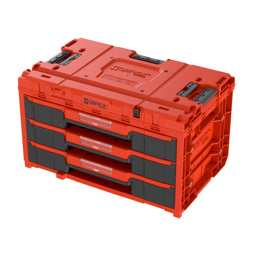 QBRICK Box s organizérem plastový QBRICK ONE Drawer 3 Toolbox 2.0 Red Ultra HD Custom, 2 zásuvky | 587x380x340 mm