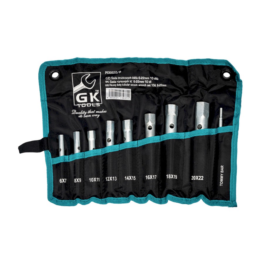GK TOOLS Sada trubkových klíčů 9 dílů | 6-22 mm, textilní obal